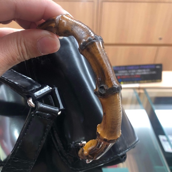 Authentic GUCCI Logos Bamboo Mini Backpack Bag Nylon Leather Black Italy - Picture 10 of 15